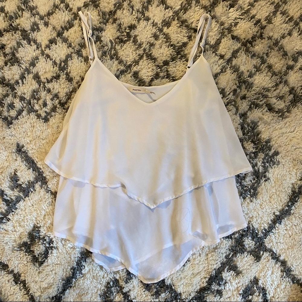 Poetry White ruffle tank top